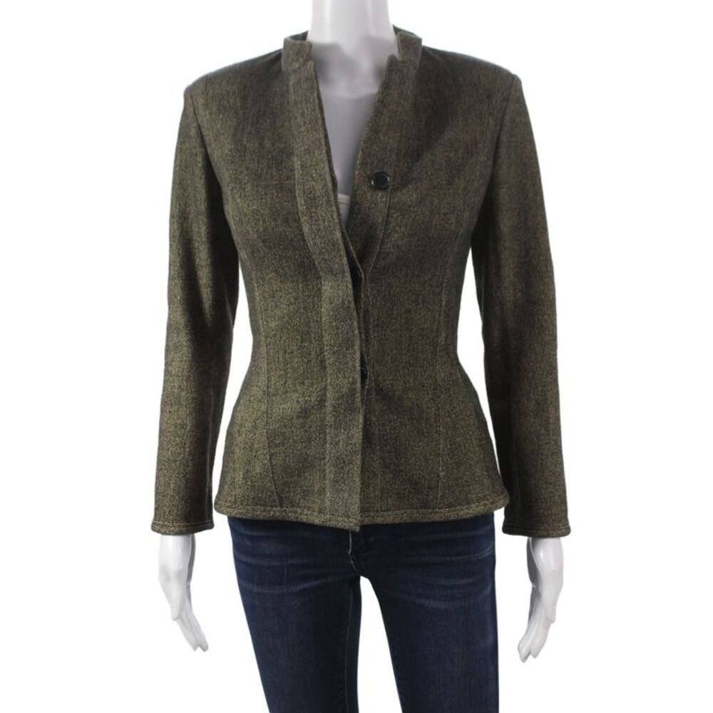 Narciso Rodriguez Womens Silk Green Basic Jacket Button Long Sleeve Size 6